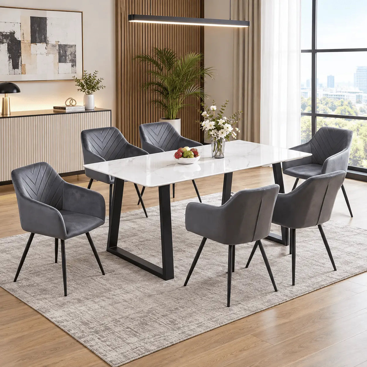 T-1550 modern dining table paired with C-1552 chairs, featuring a stylish contemporary design for elegant and comfortable dining spaces.