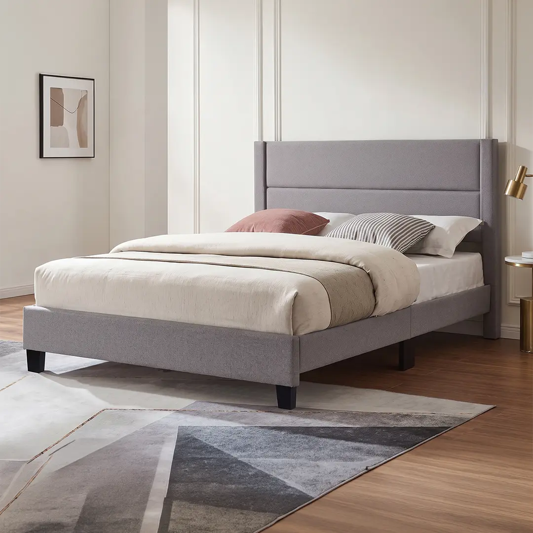 T-2175 Grey PU Leather Bed Frame