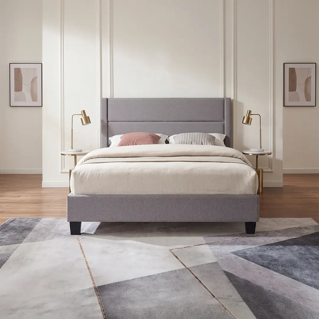 T-2175 Grey PU Leather Bed Frame