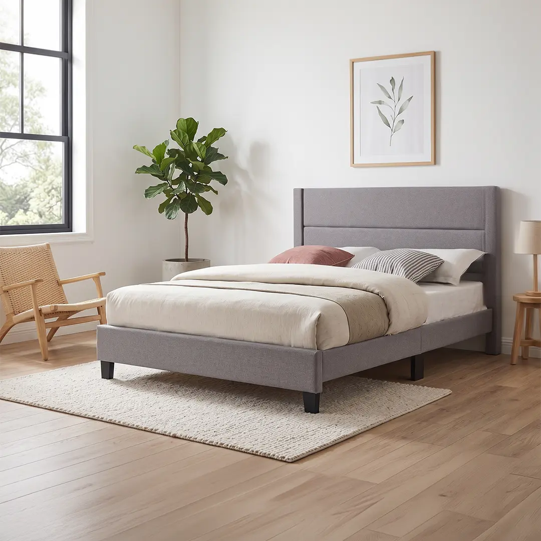 T-2175 Grey PU Leather Bed Frame
