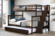 Triple Bunk Bed with Trundle and Storage Stairs – Twin Over Full with Pull-Out Bed