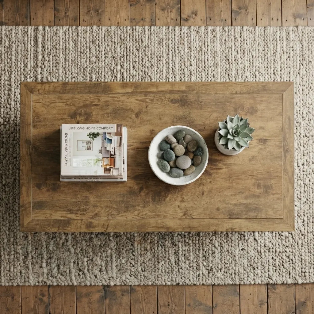 Dark brown knotty oak coffee table featuring two spacious storage drawers with black metal handles, providing convenient organization for living room essentials.