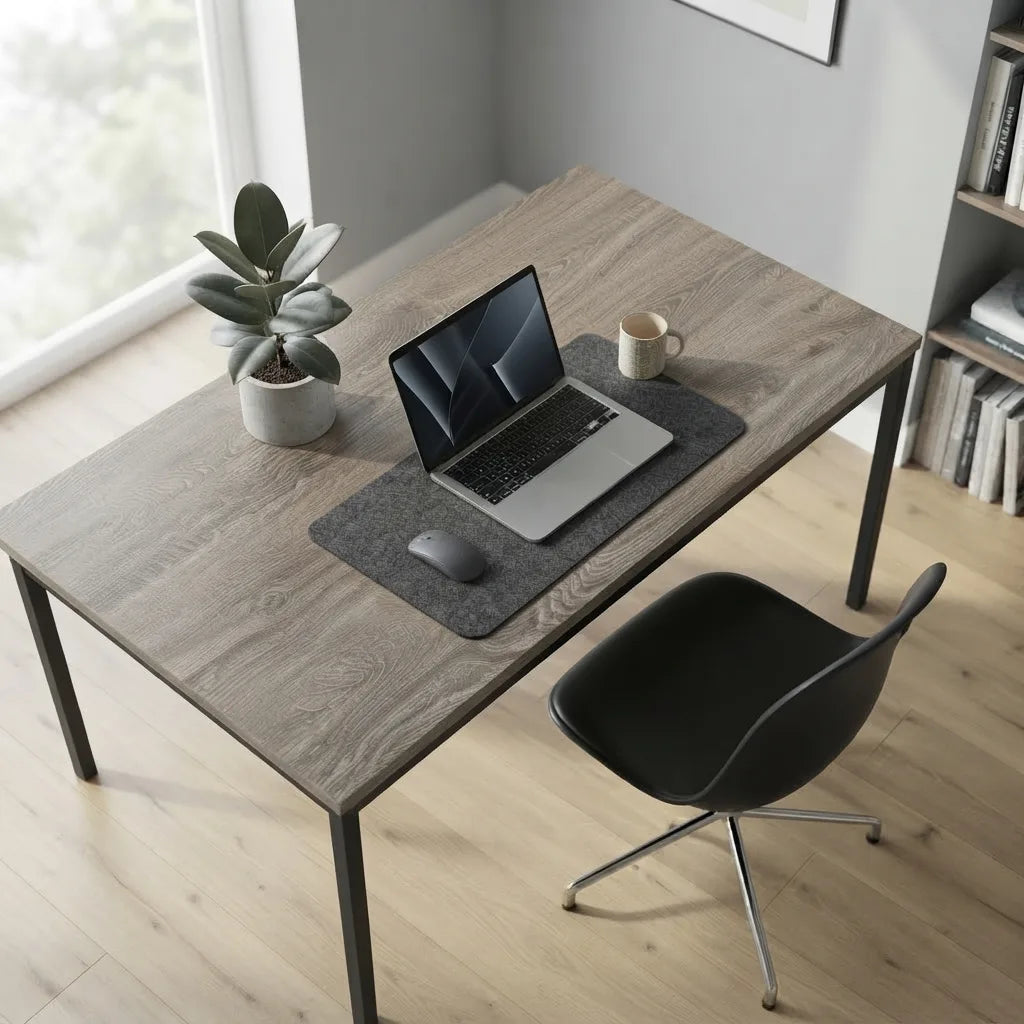 dark taupe coffee table with a sleek laminate top and sturdy black metal base for modern living spaces.