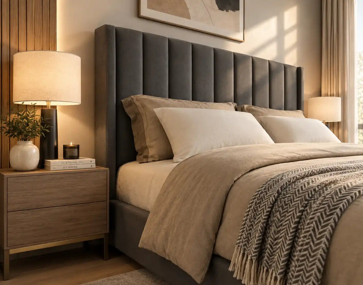 T2190 grey and white velvet panel bed
