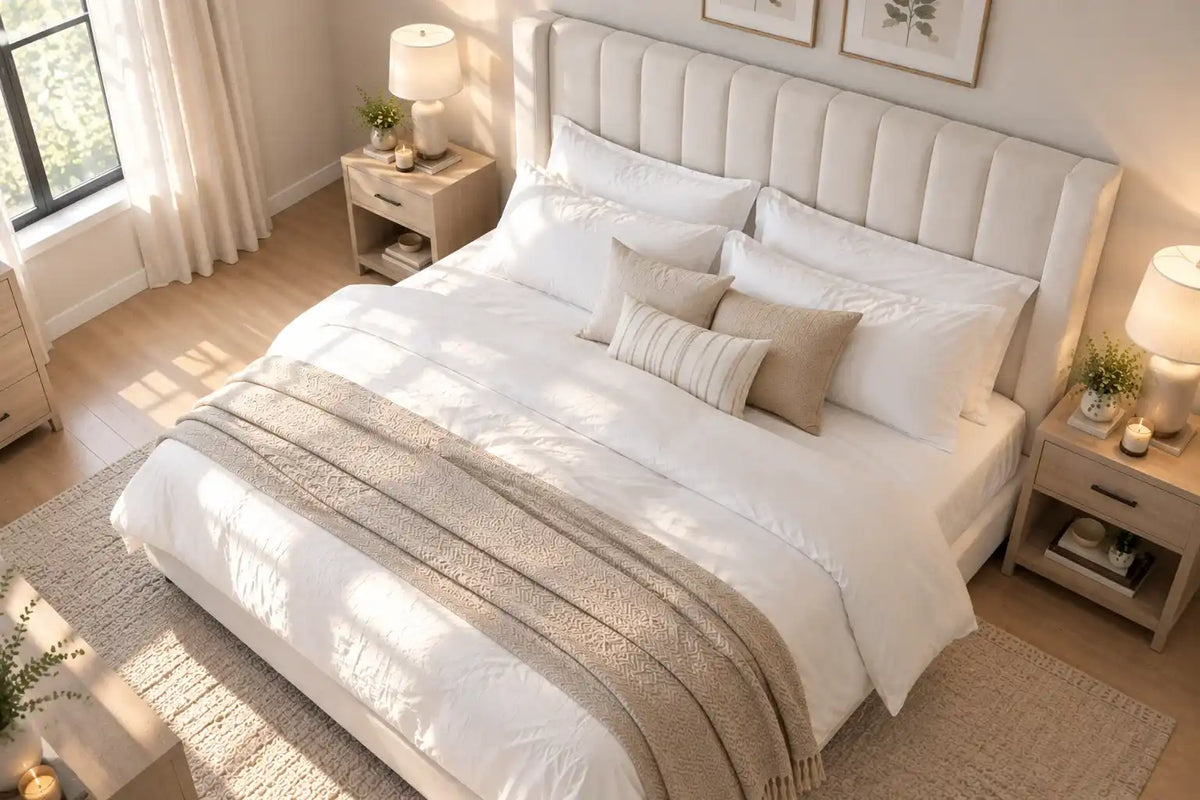 T2190 white velvet panel bed top view